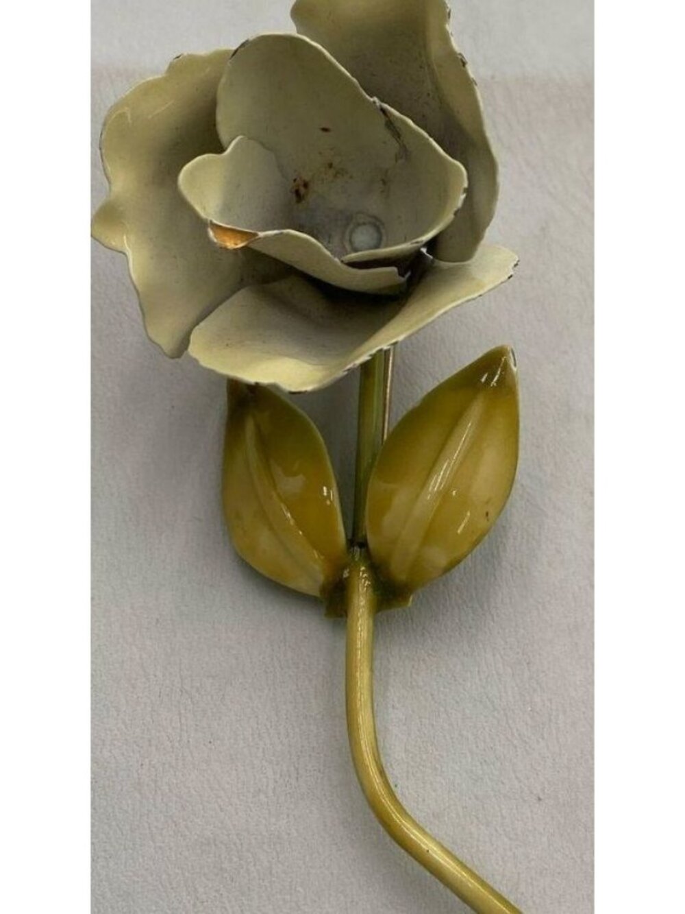 Vintage Hattie Carnegie Yellow Green Cream Enamel Figural Rose Brooch | Signed